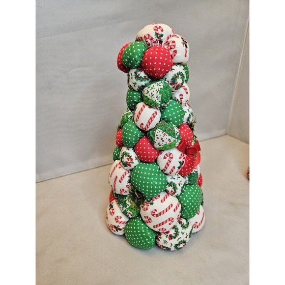 Two Fabric Stuffed Christmas Trees Handmade Table Decoration Holiday Decor - Picture 6 of 16